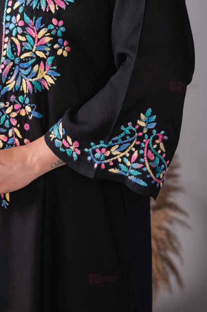 Meher Premium Rayon Long Chikankari Kurti - black