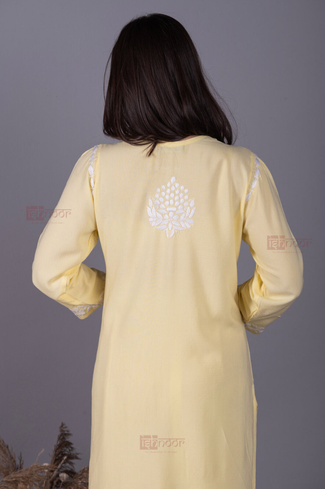 Meher Premium Rayon Chikankari Kurti - butter-yellow