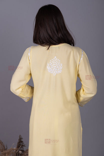 Meher Premium Rayon Chikankari Kurti - butter-yellow