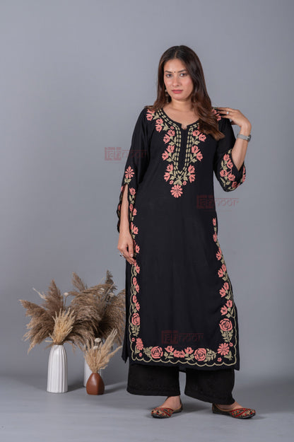 Meher Modal Long Chikankari Kurti - black