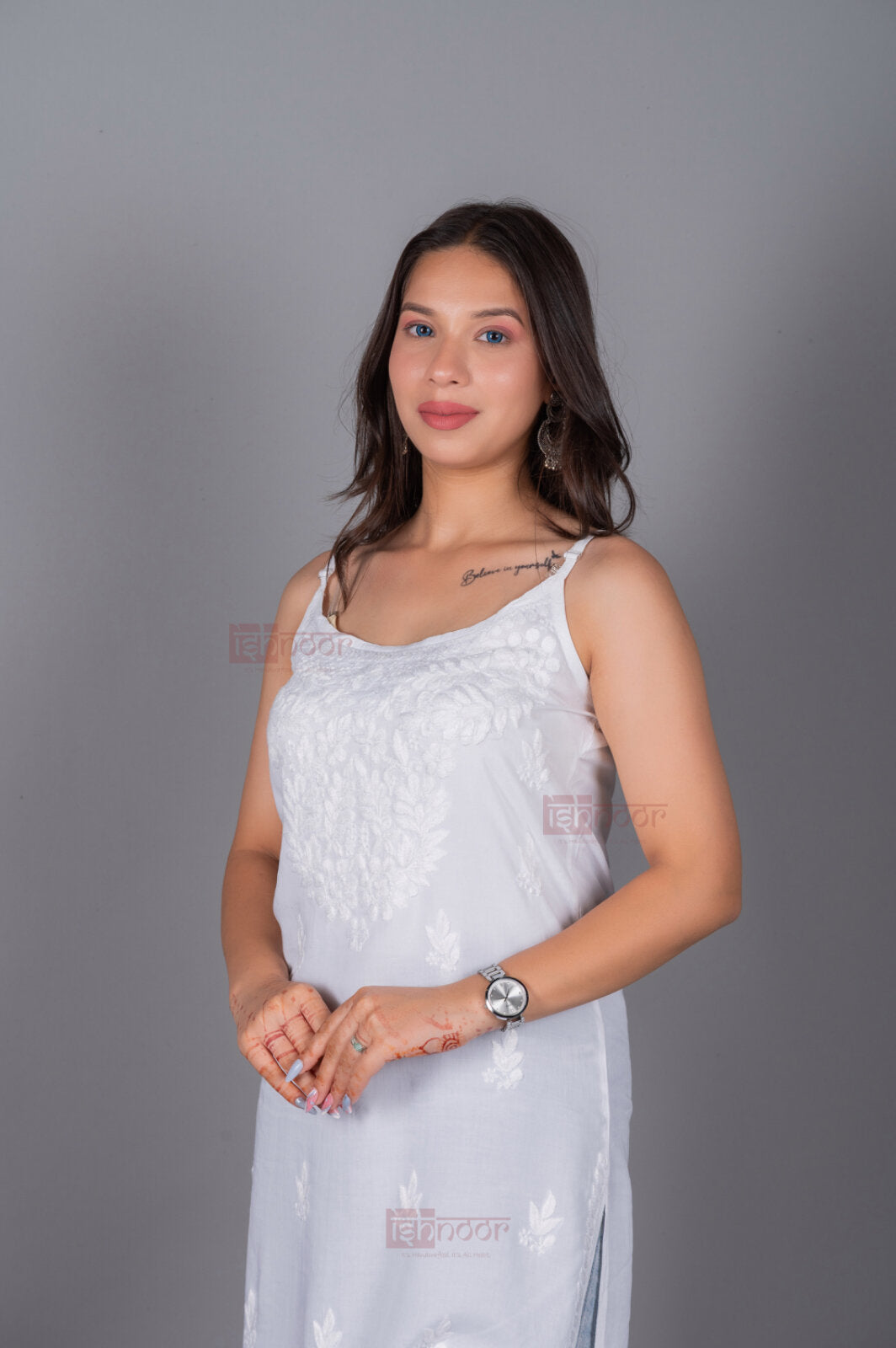 Meher Modal Chikankari Strappy Short Kurta - white