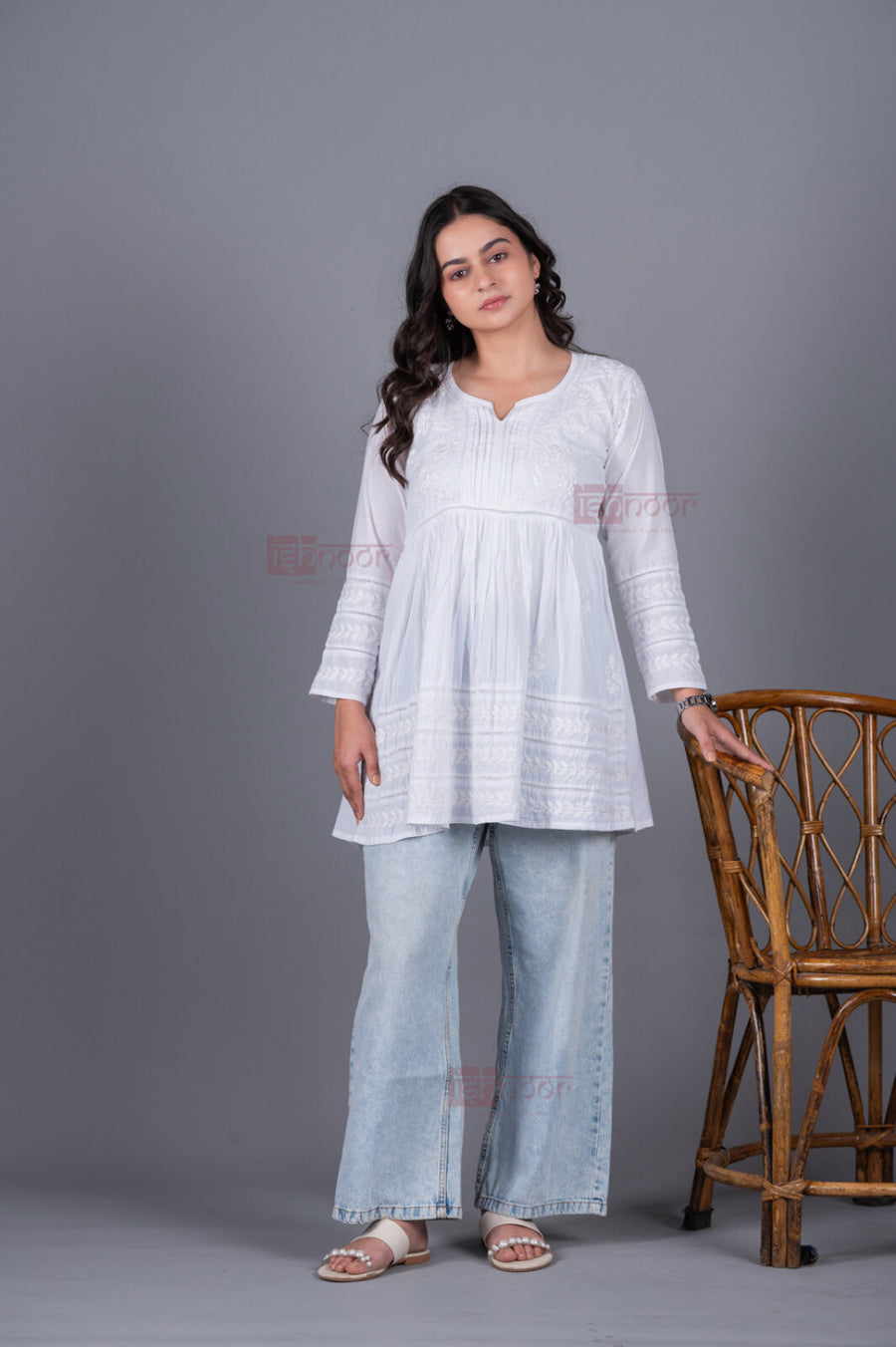 Meher Short Cotton Chikankari Kurti - white