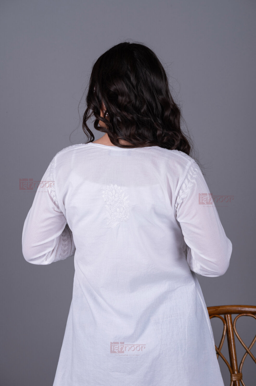 Meher Short Cotton Chikankari Kurti - white