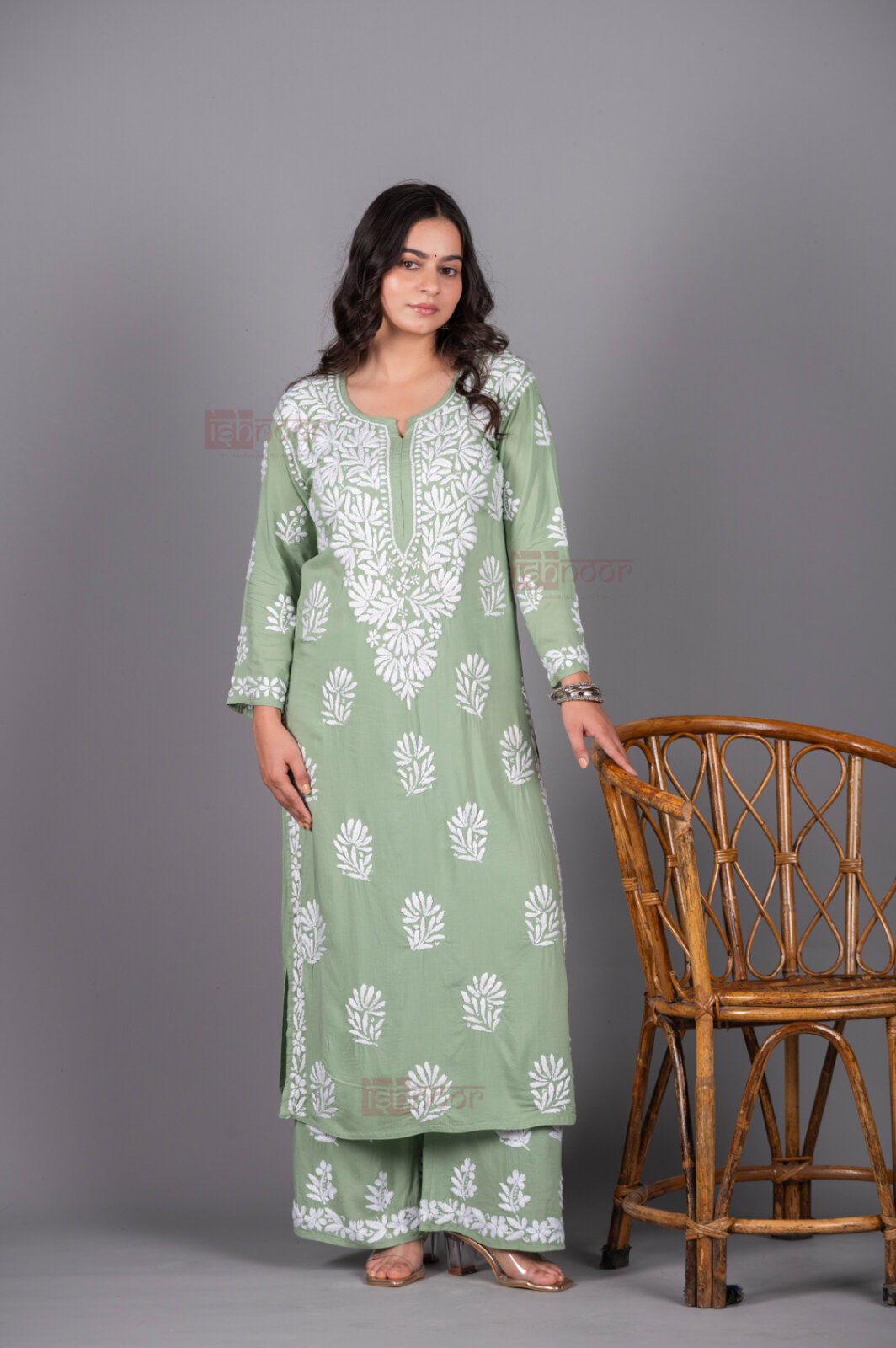Meher Modal Chikankari Kurta Plazzo Set - pistachio-green