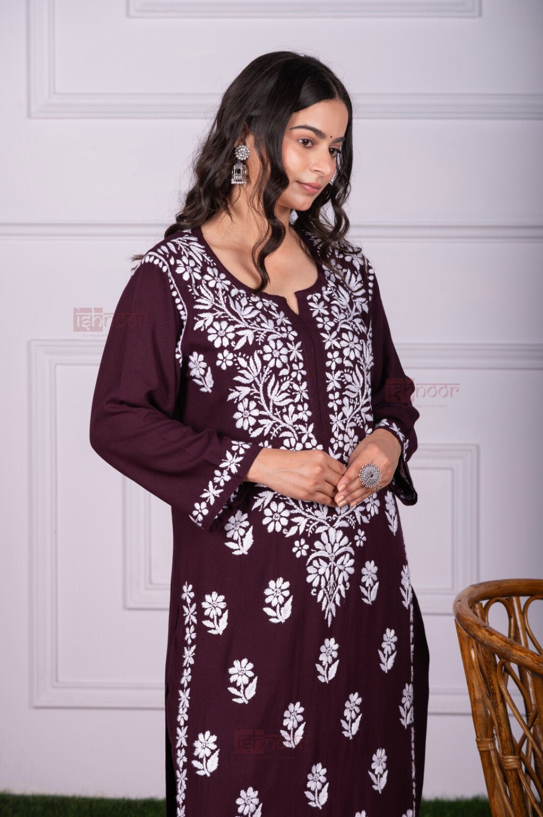 Meher Rayon Chikankari Kurta Plazzo Set - maroon