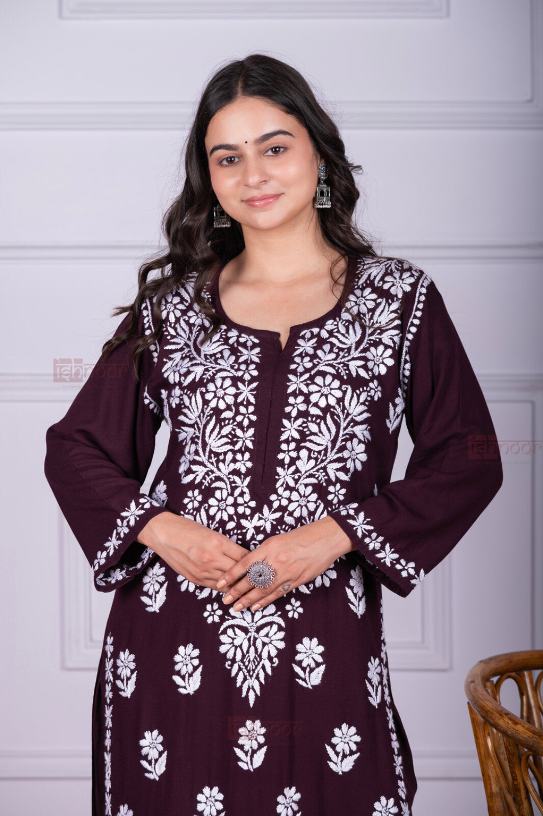 Meher Rayon Chikankari Kurta Plazzo Set - maroon