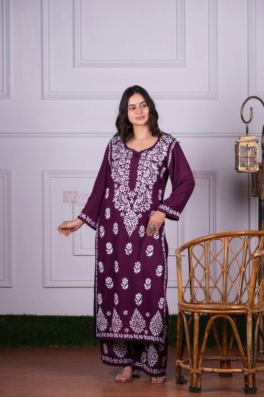 Meher Rayon Chikankari Kurta Plazzo Set - violet
