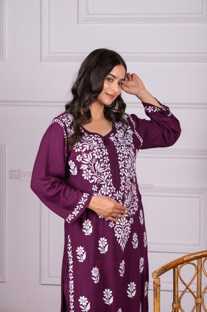 Meher Rayon Chikankari Kurta Plazzo Set - violet