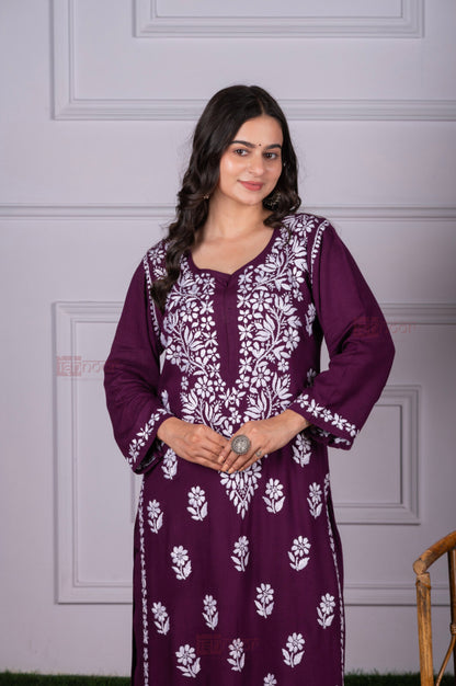 Meher Rayon Chikankari Kurta Plazzo Set - violet