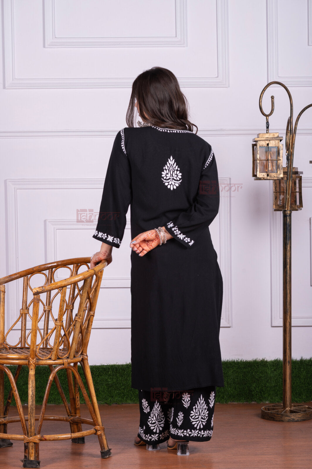 Meher Rayon Chikankari Kurta Plazzo Set - black