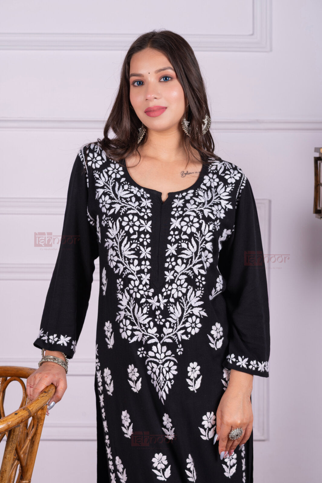 Meher Rayon Chikankari Kurta Plazzo Set - black
