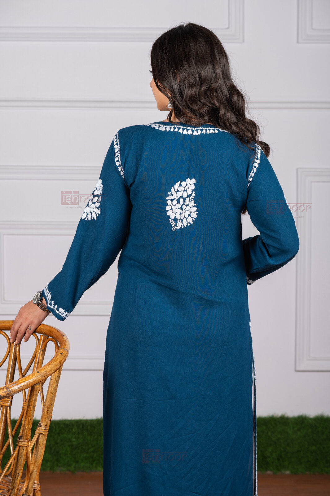 Meher Rayon Long Chikankari Kurti 4 - royal-blue