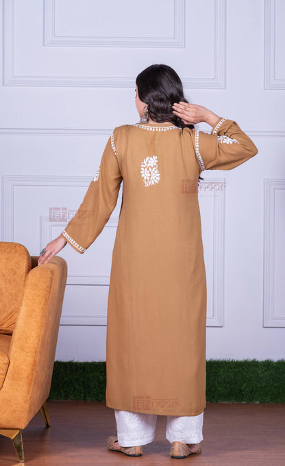 Meher Rayon Long Chikankari Kurti 4 - brown