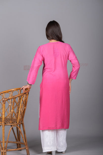 Meher Premium Chanderi Long Chikankari Kurti - blush-pink