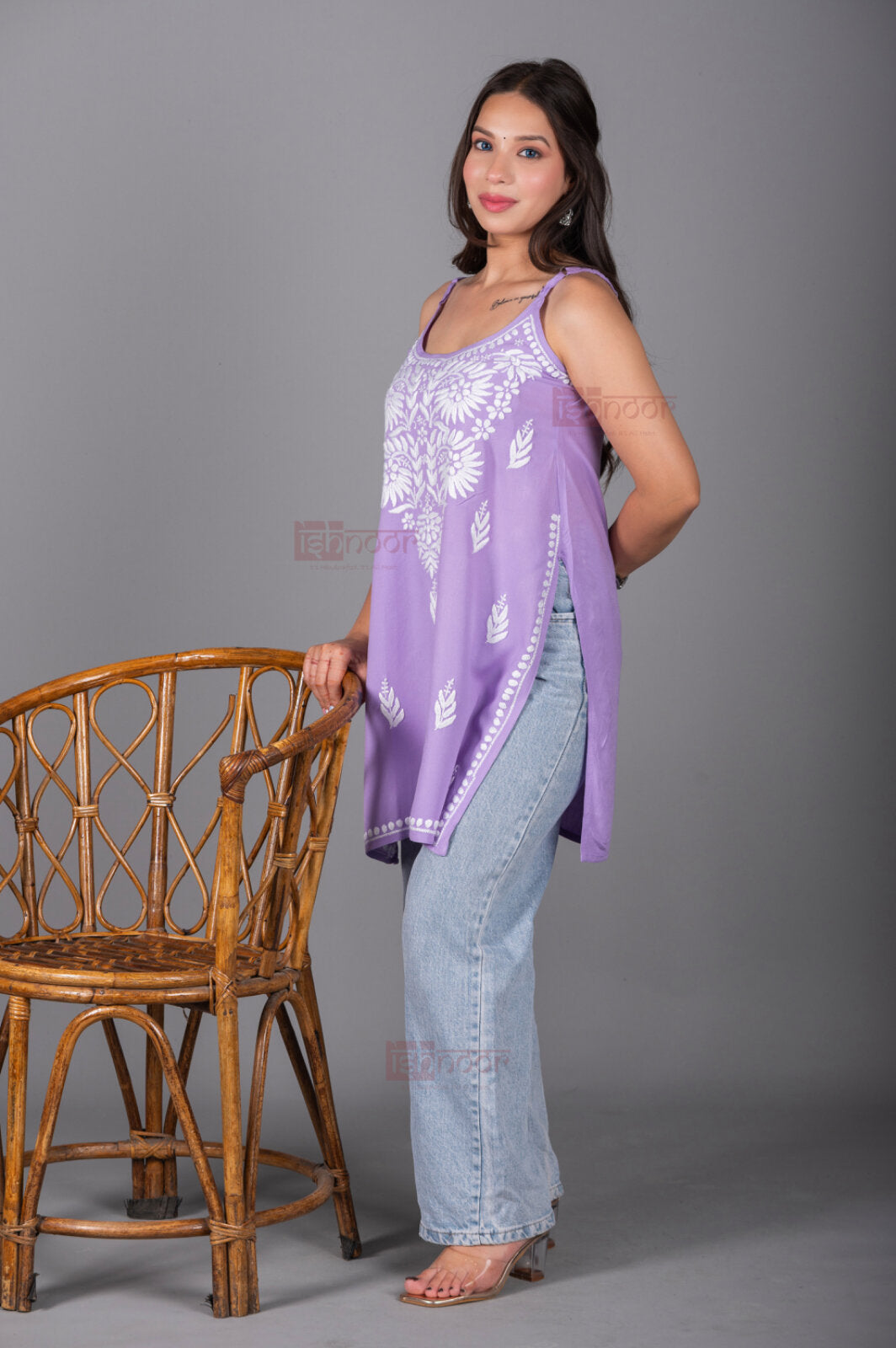 Meher Straight Rayon Chikankari Kurti - lavender