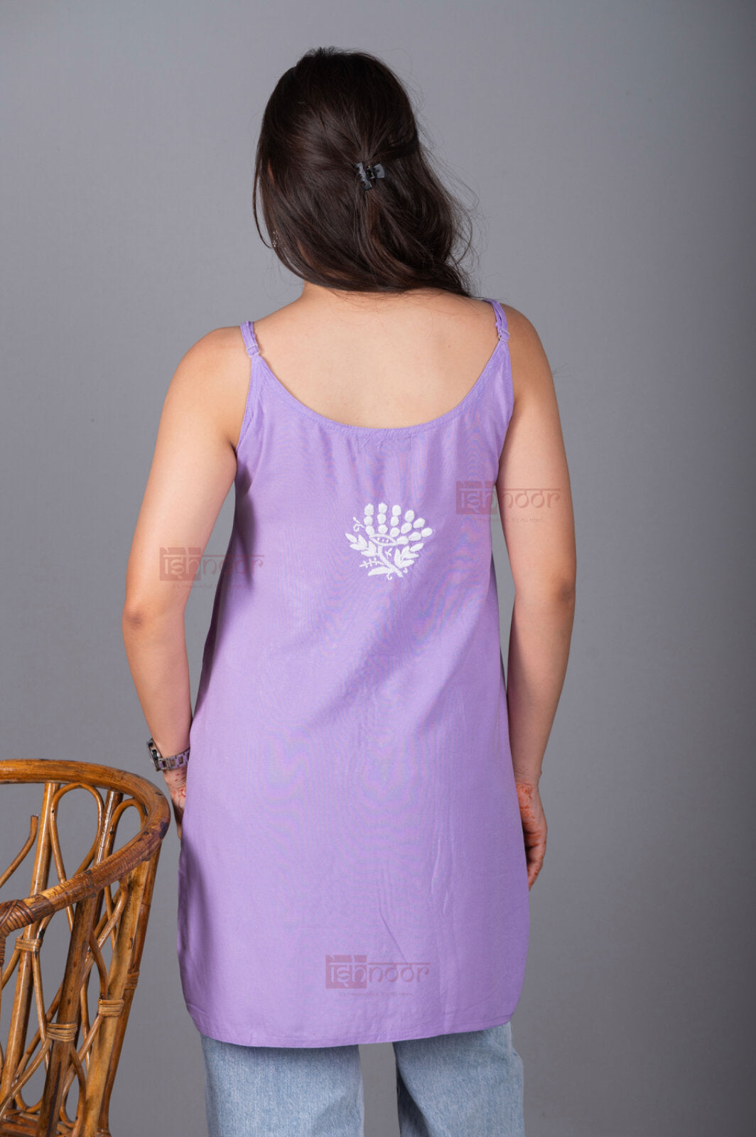 Meher Straight Rayon Chikankari Kurti - lavender