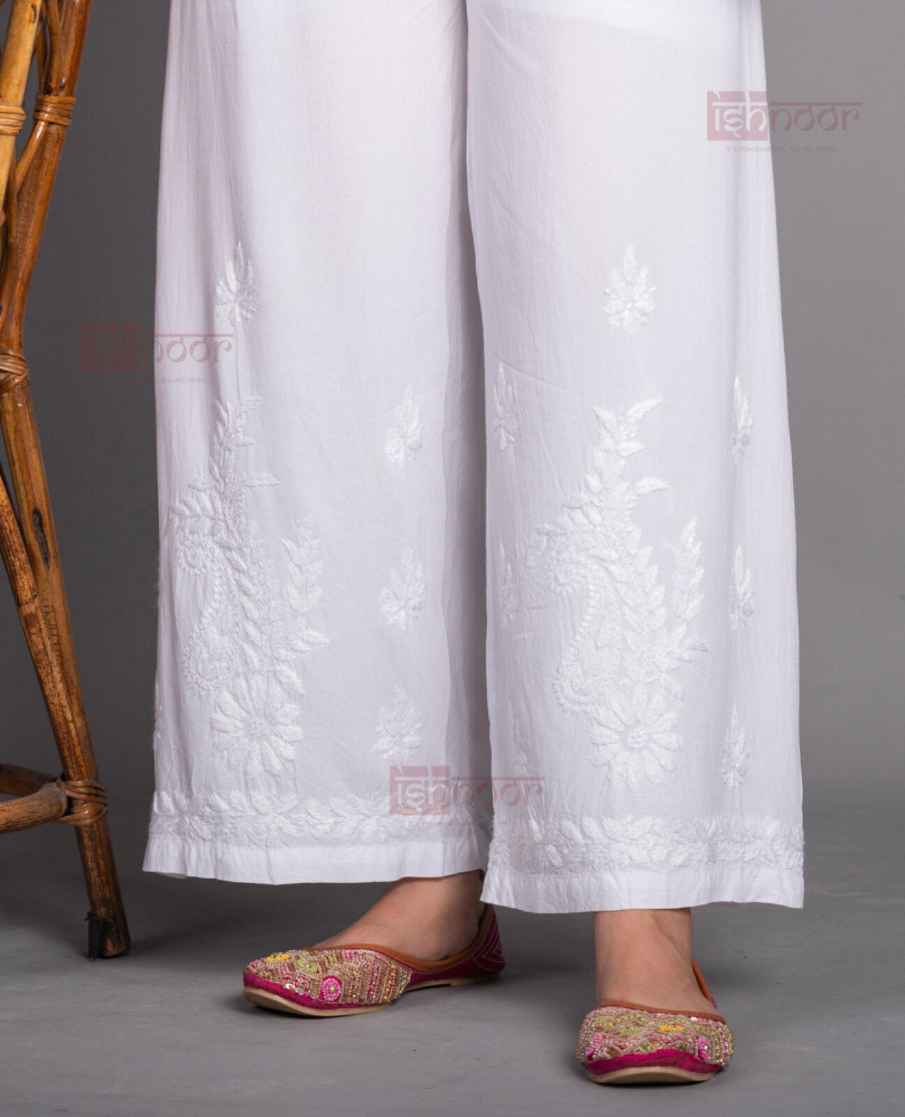 Meher Rayon Chikankari Palazzo - white