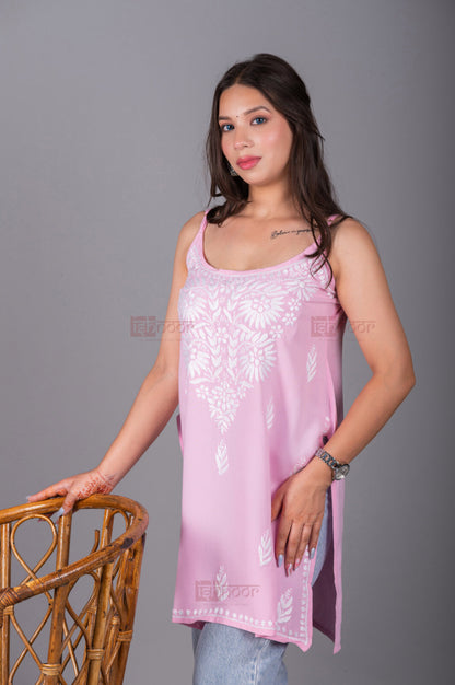 Meher Straight Rayon Chikankari Kurti - blush-pink