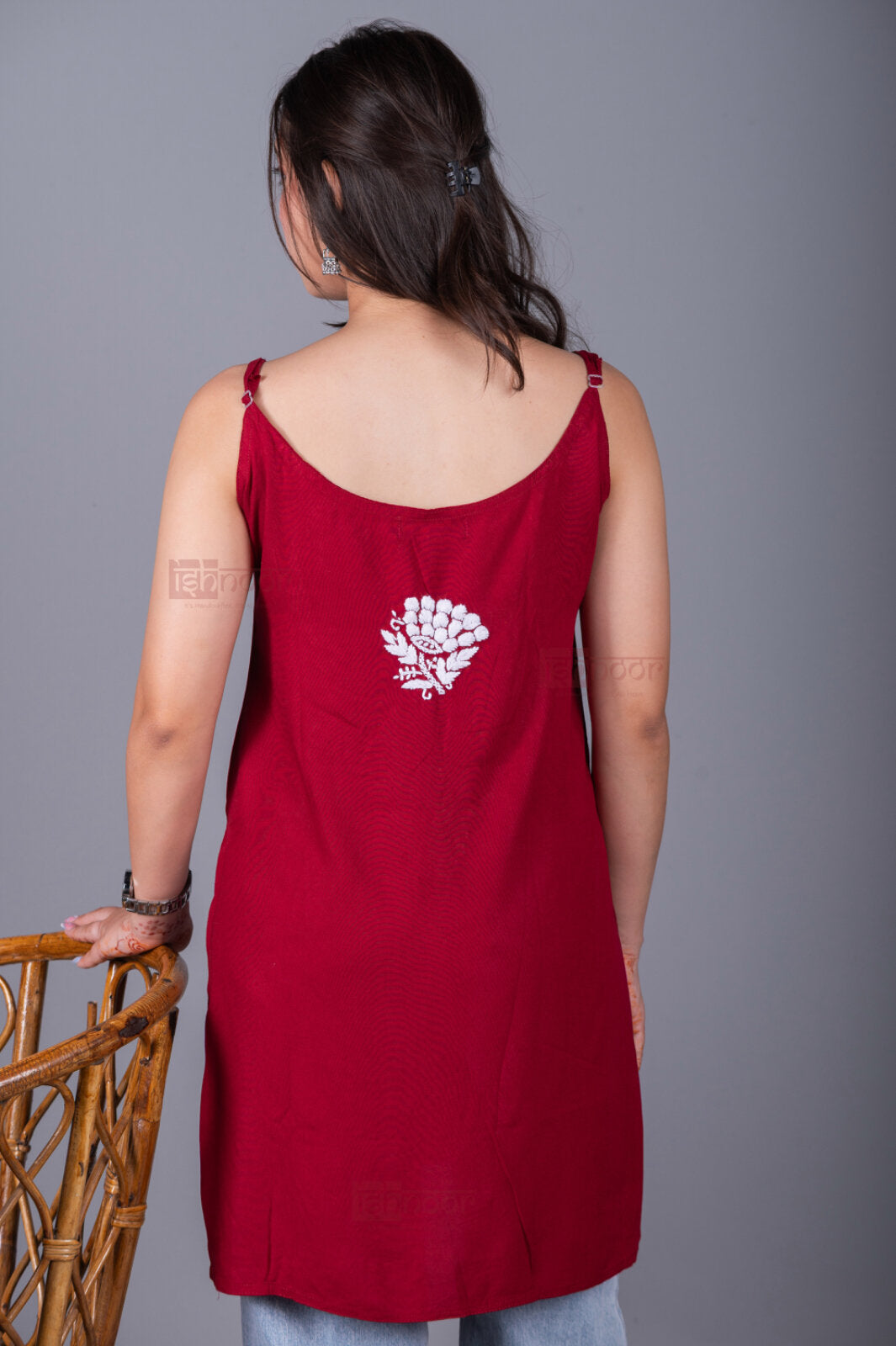 Meher Straight Rayon Chikankari Kurti - deep-red