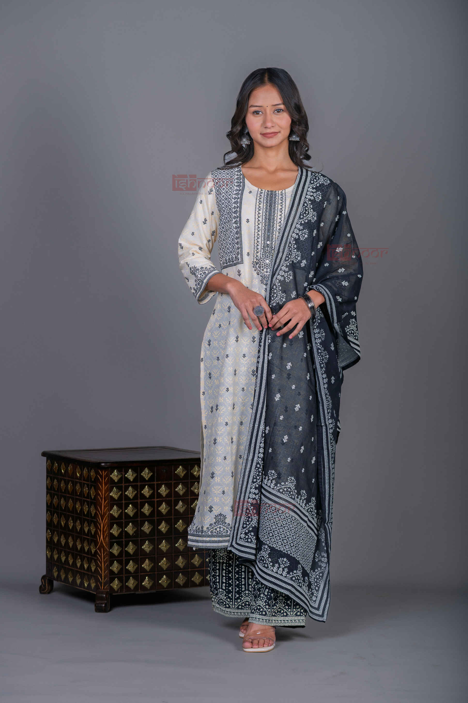 Saanjh 3 Piece Stitched Suit Set with Dupatta 2 - black