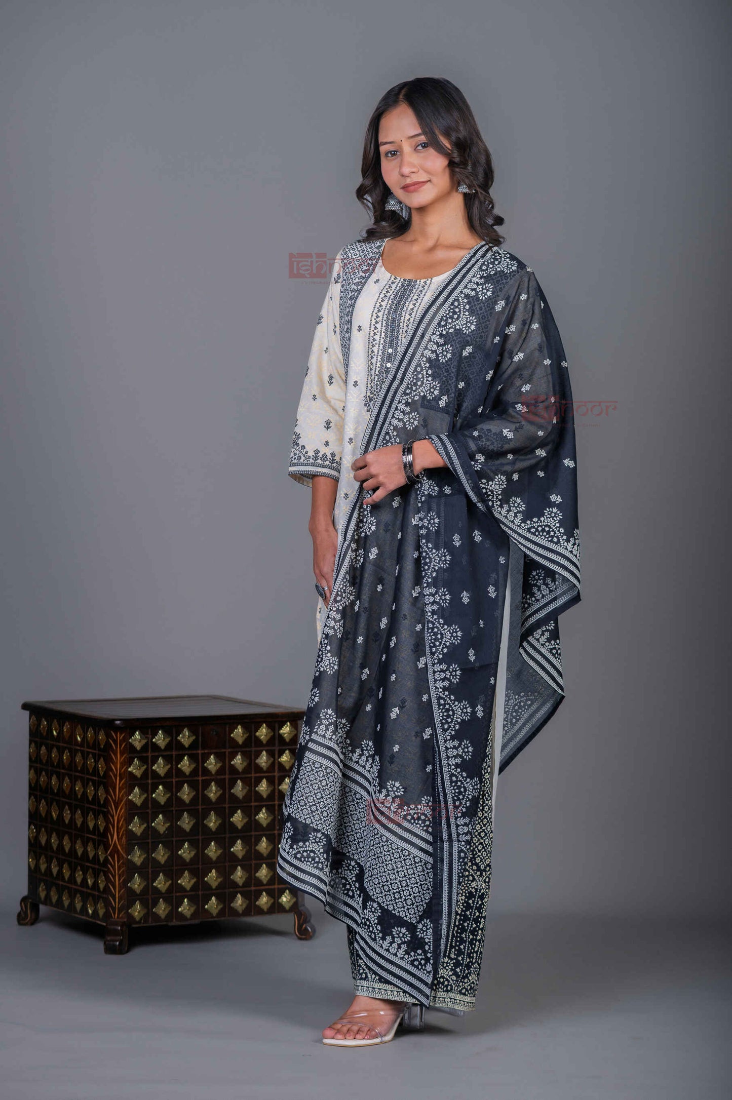 Saanjh 3 Piece Stitched Suit Set with Dupatta 2 - black