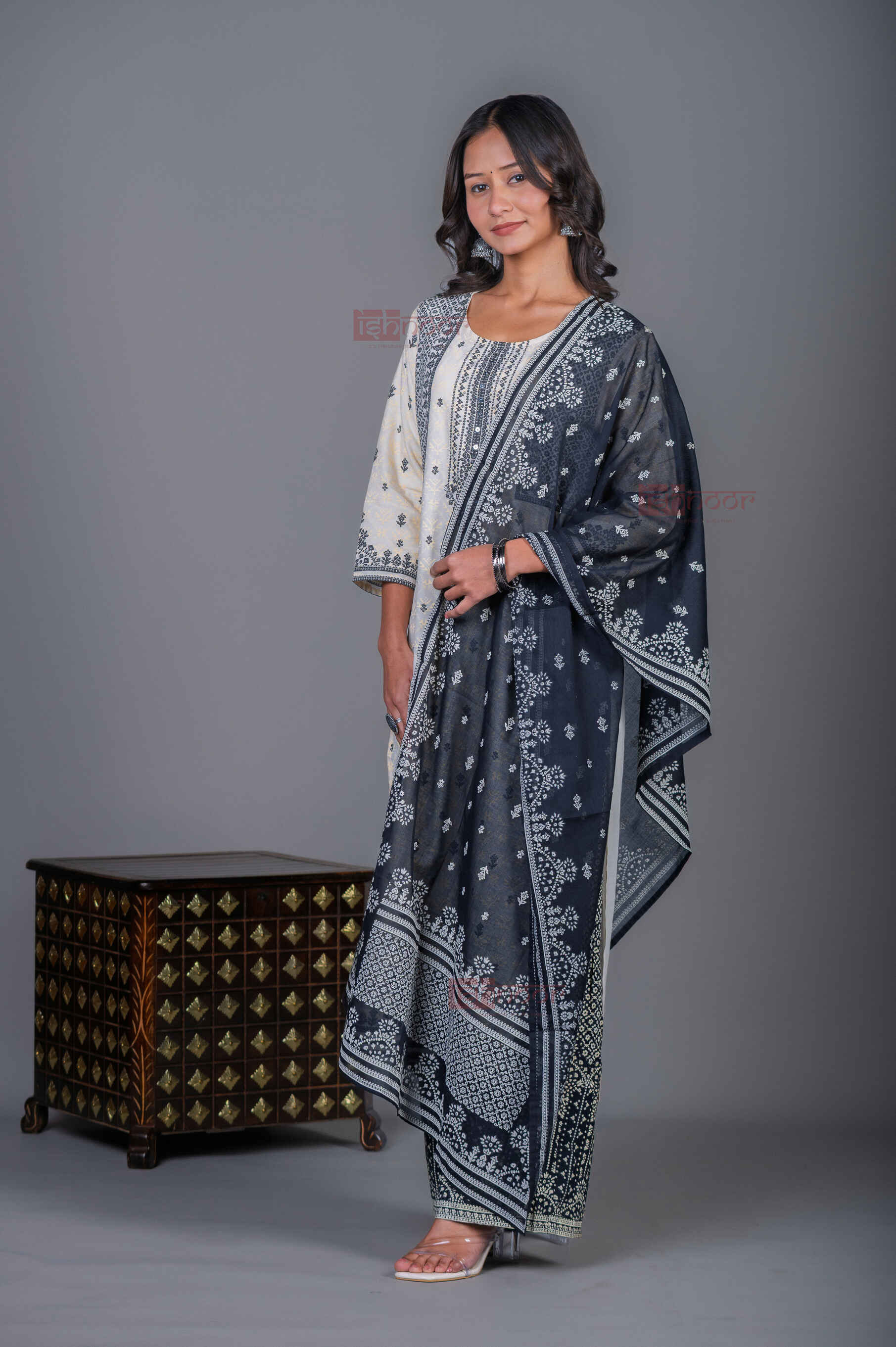 Saanjh 3 Piece Stitched Suit Set with Dupatta 2 - black