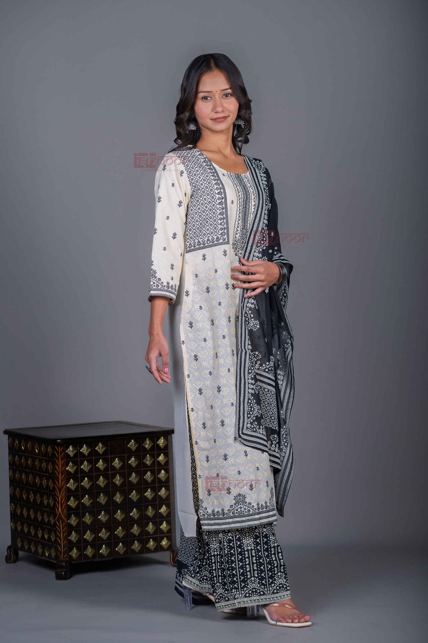 Saanjh 3 Piece Stitched Suit Set with Dupatta 2 - black