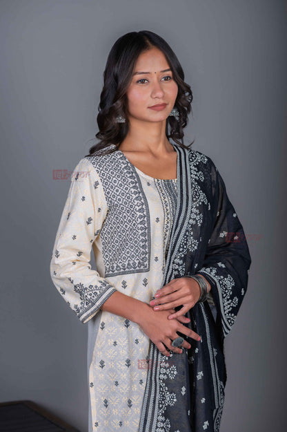 Saanjh 3 Piece Stitched Suit Set with Dupatta 2 - black