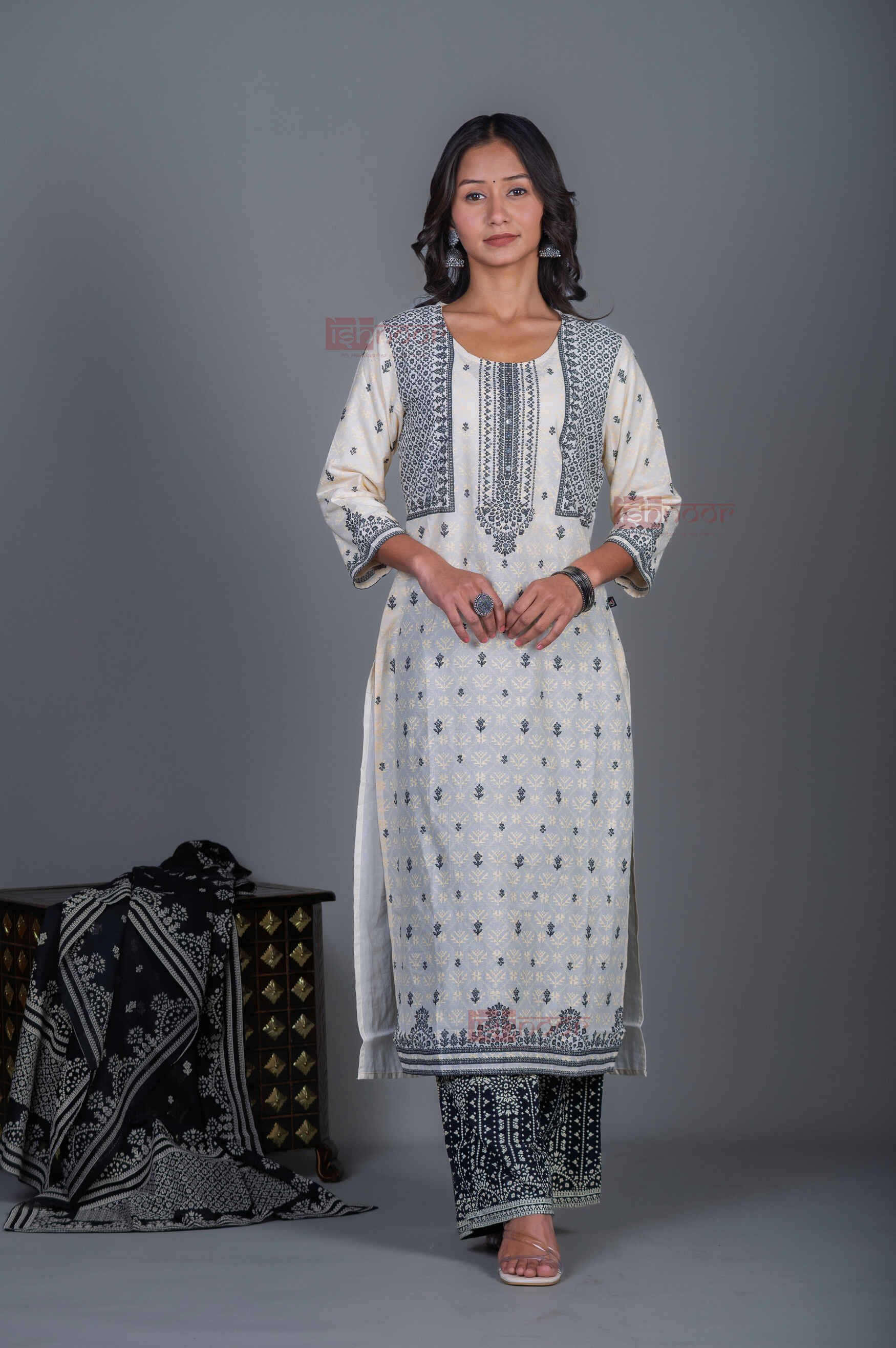 Saanjh 3 Piece Stitched Suit Set with Dupatta 2 - black