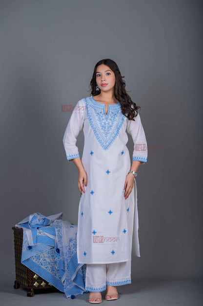 Saanjh 3 Piece Stitched Suit Set with Dupatta - white