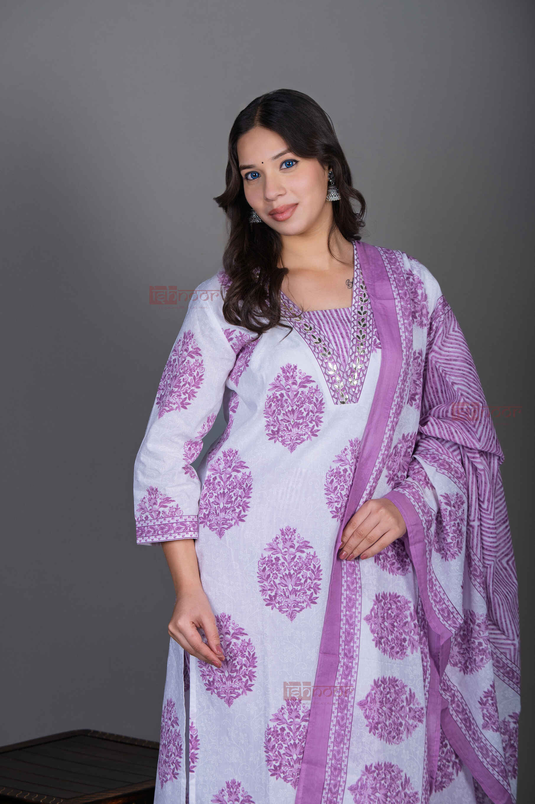 Saanjh Hand Printed Cotton 3 Piece Stitched Suit Set with Dupatta 2 - blush-pink
