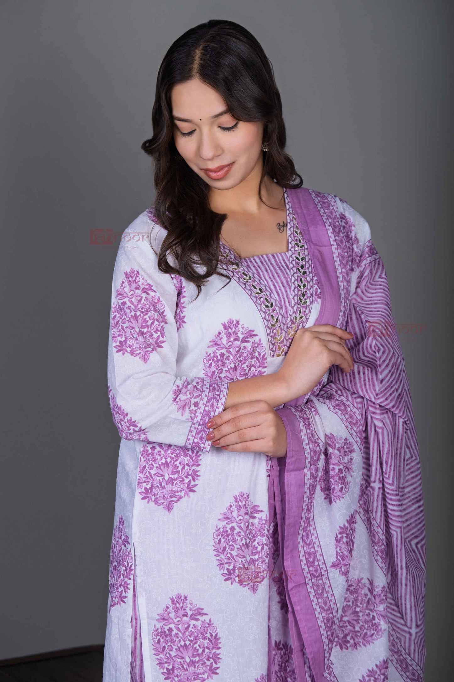 Saanjh Hand Printed Cotton 3 Piece Stitched Suit Set with Dupatta 2 - blush-pink