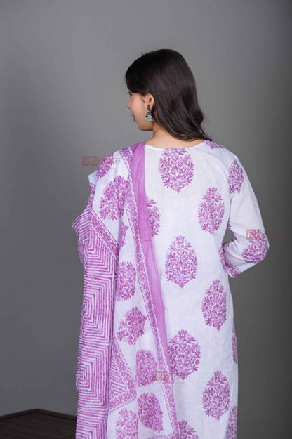 Saanjh Hand Printed Cotton 3 Piece Stitched Suit Set with Dupatta 2 - blush-pink