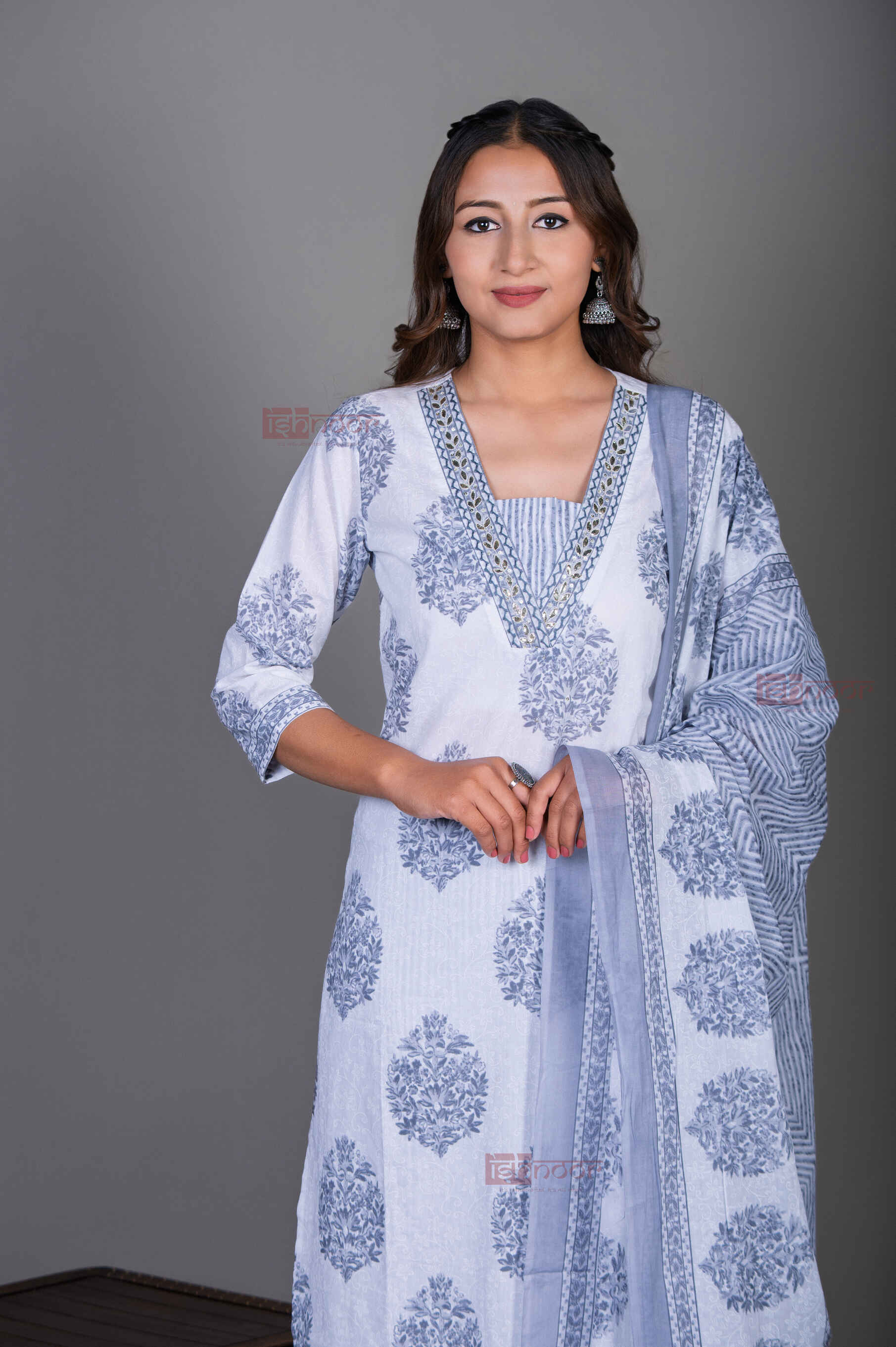 Saanjh Hand Printed Cotton 3 Piece Stitched Suit Set with Dupatta 2 - black