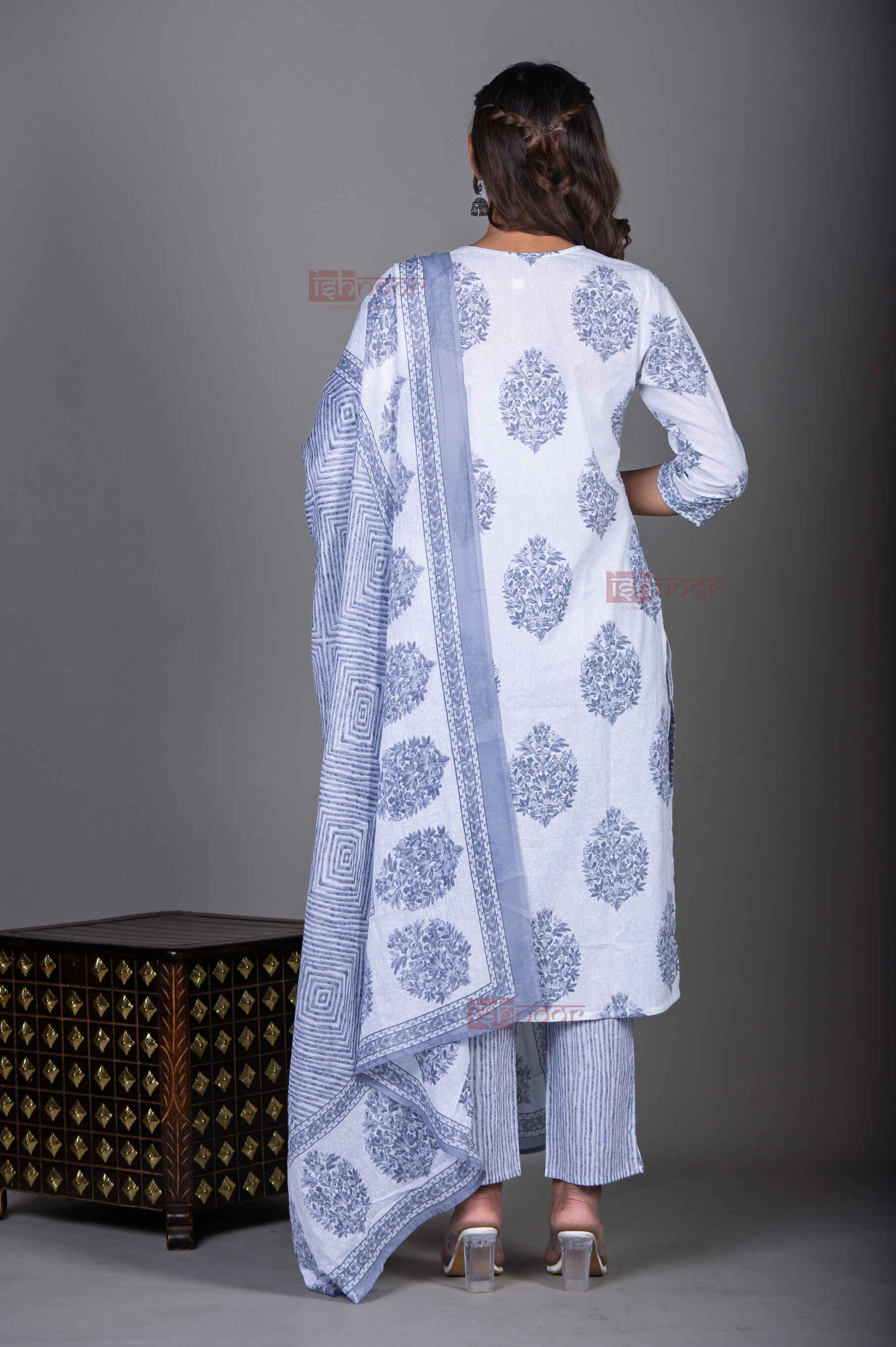 Saanjh Hand Printed Cotton 3 Piece Stitched Suit Set with Dupatta 2 - black