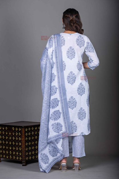 Saanjh Hand Printed Cotton 3 Piece Stitched Suit Set with Dupatta 2 - black