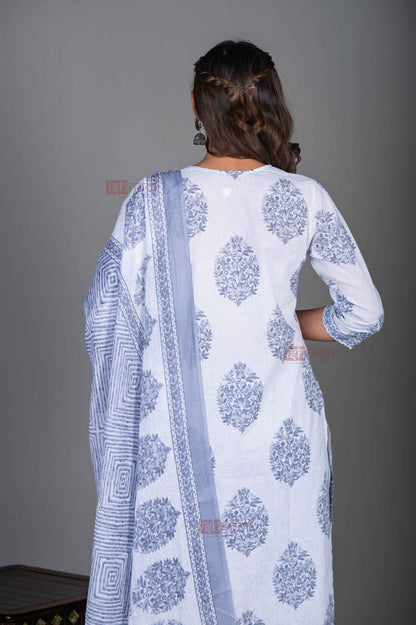 Saanjh Hand Printed Cotton 3 Piece Stitched Suit Set with Dupatta 2 - black