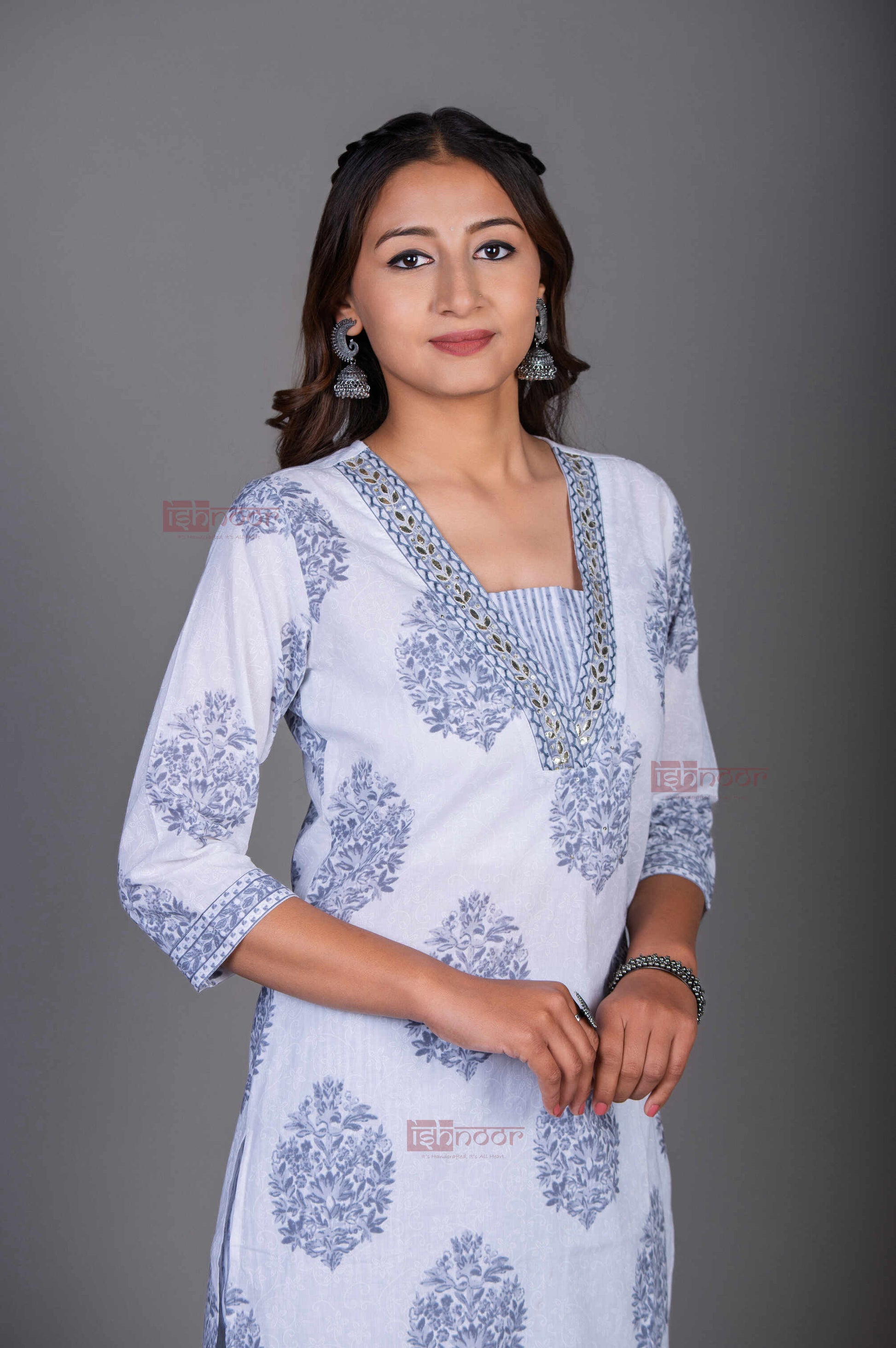 Saanjh Hand Printed Cotton 3 Piece Stitched Suit Set with Dupatta 2 - black