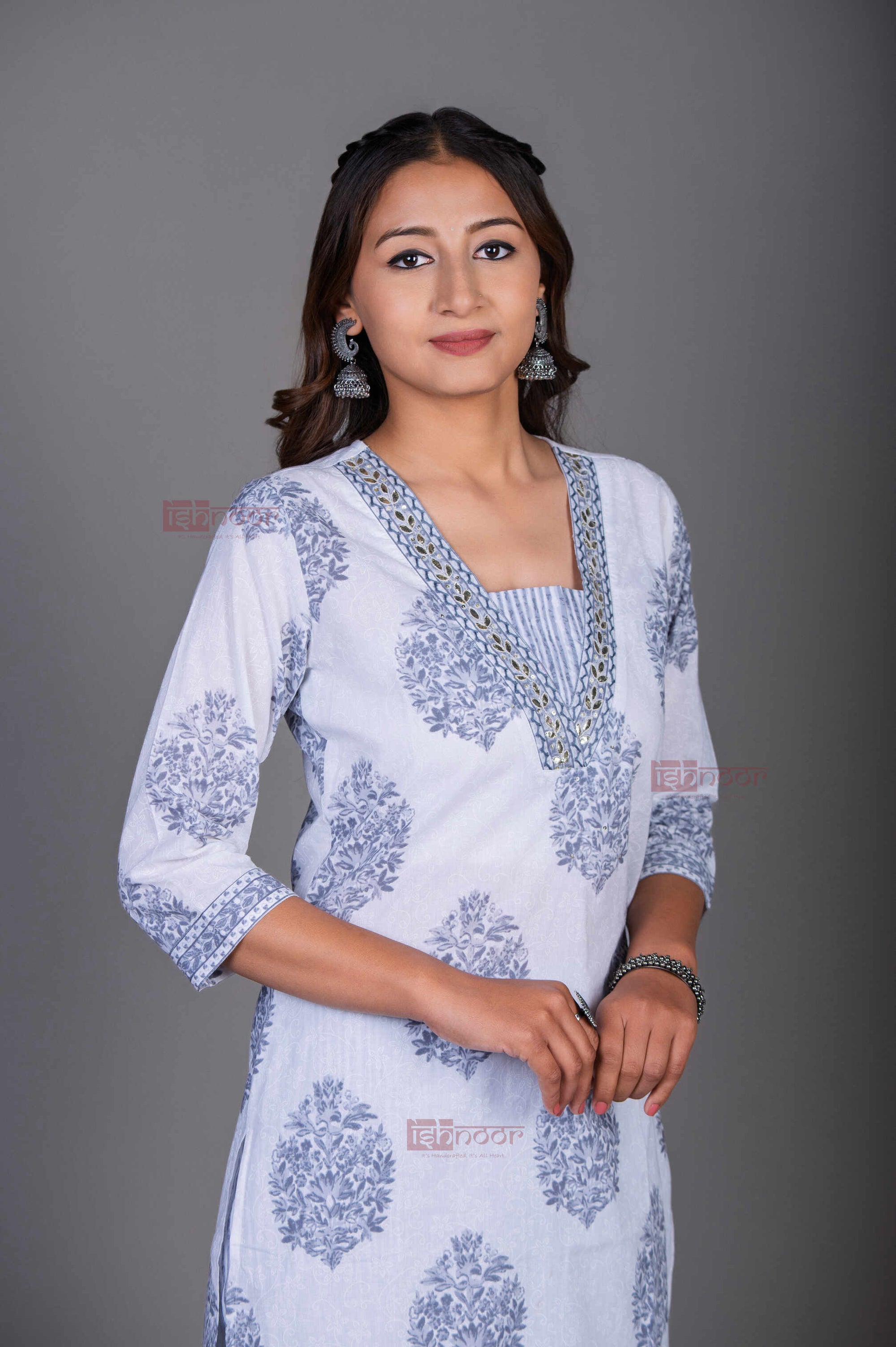 Saanjh Hand Printed Cotton 3 Piece Stitched Suit Set with Dupatta 2 - black