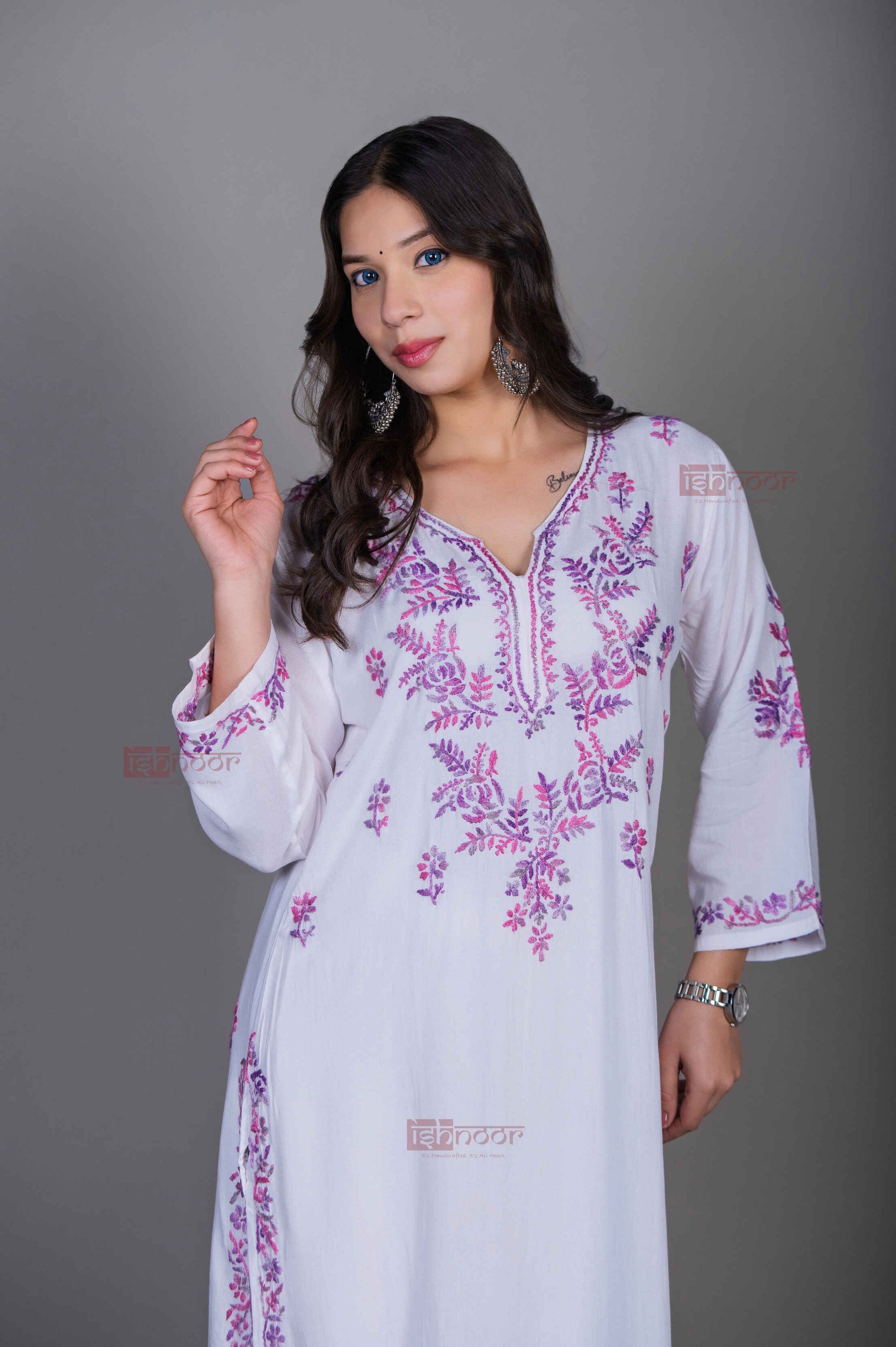 Aayat Rayon Straight Multi Color Chikankari Kurti - white