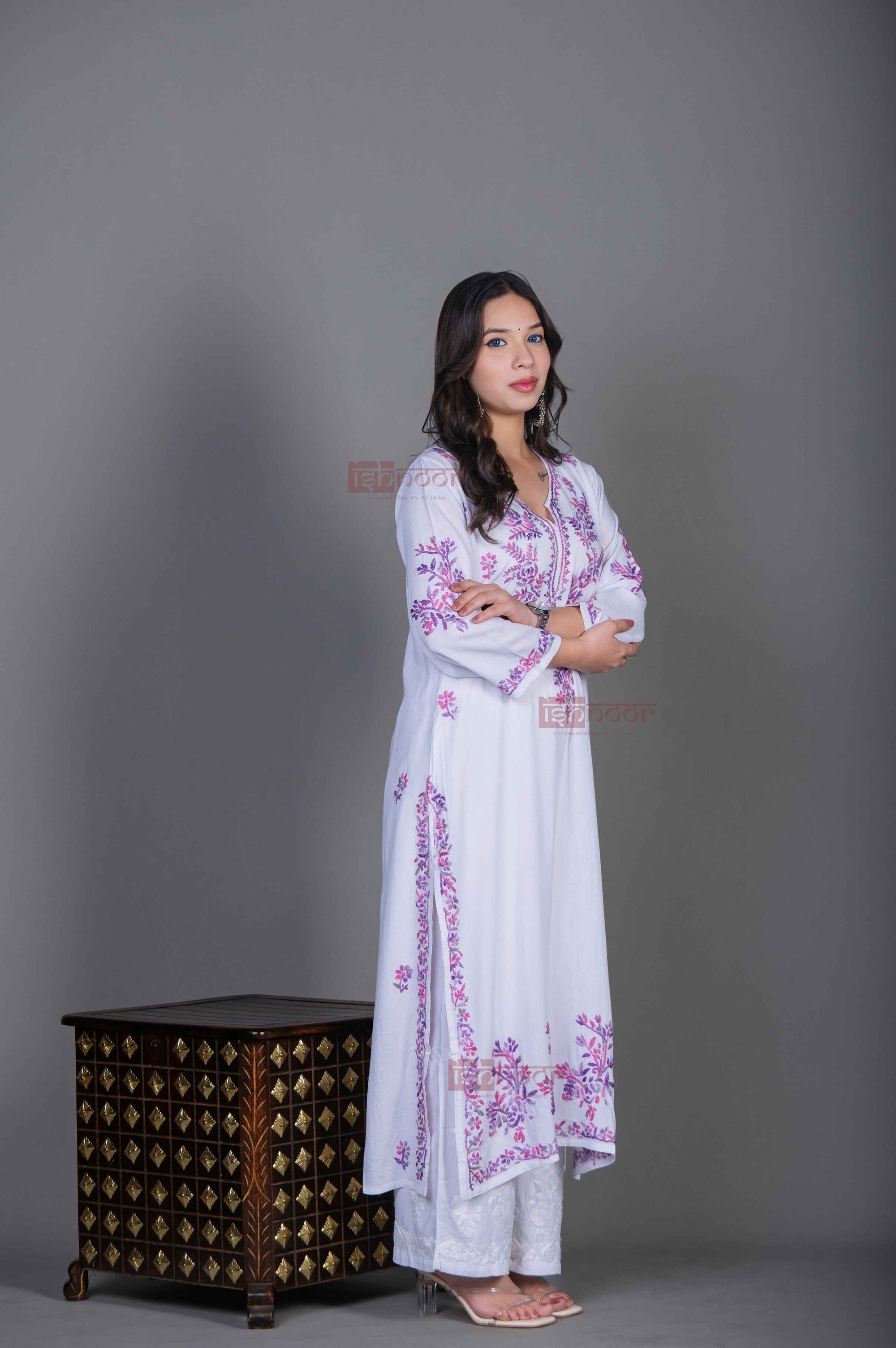 Aayat Rayon Straight Multi Color Chikankari Kurti - white