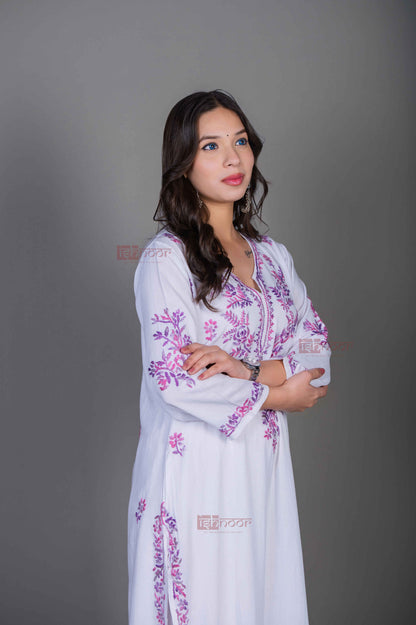 Aayat Rayon Straight Multi Color Chikankari Kurti - white