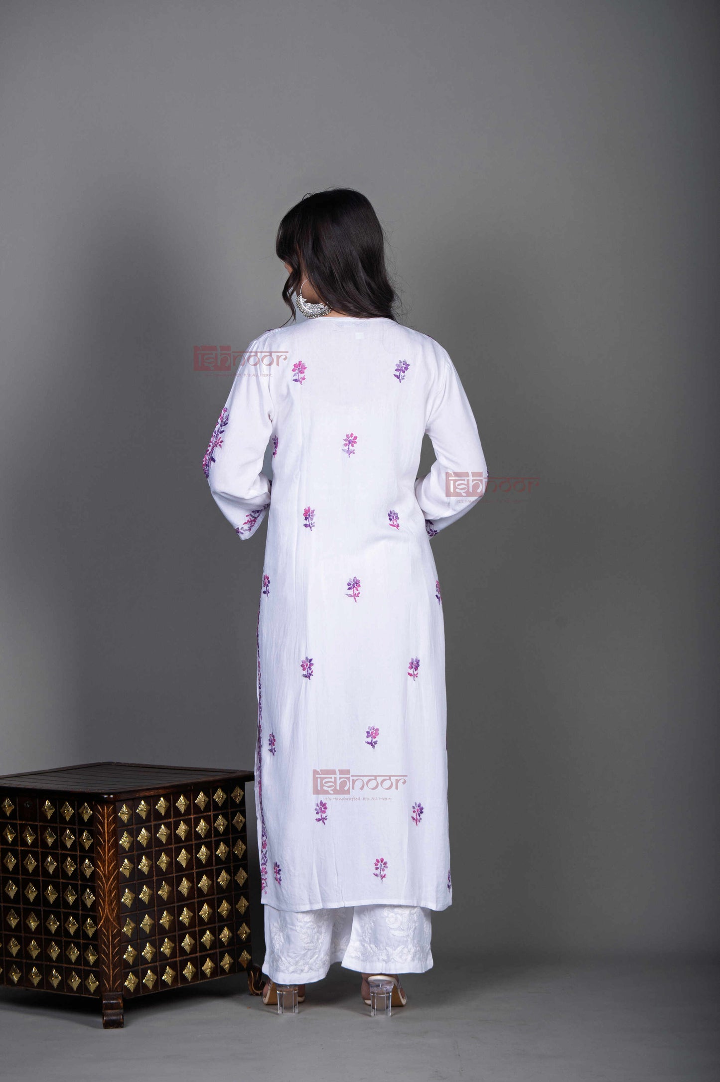 Aayat Rayon Straight Multi Color Chikankari Kurti - white