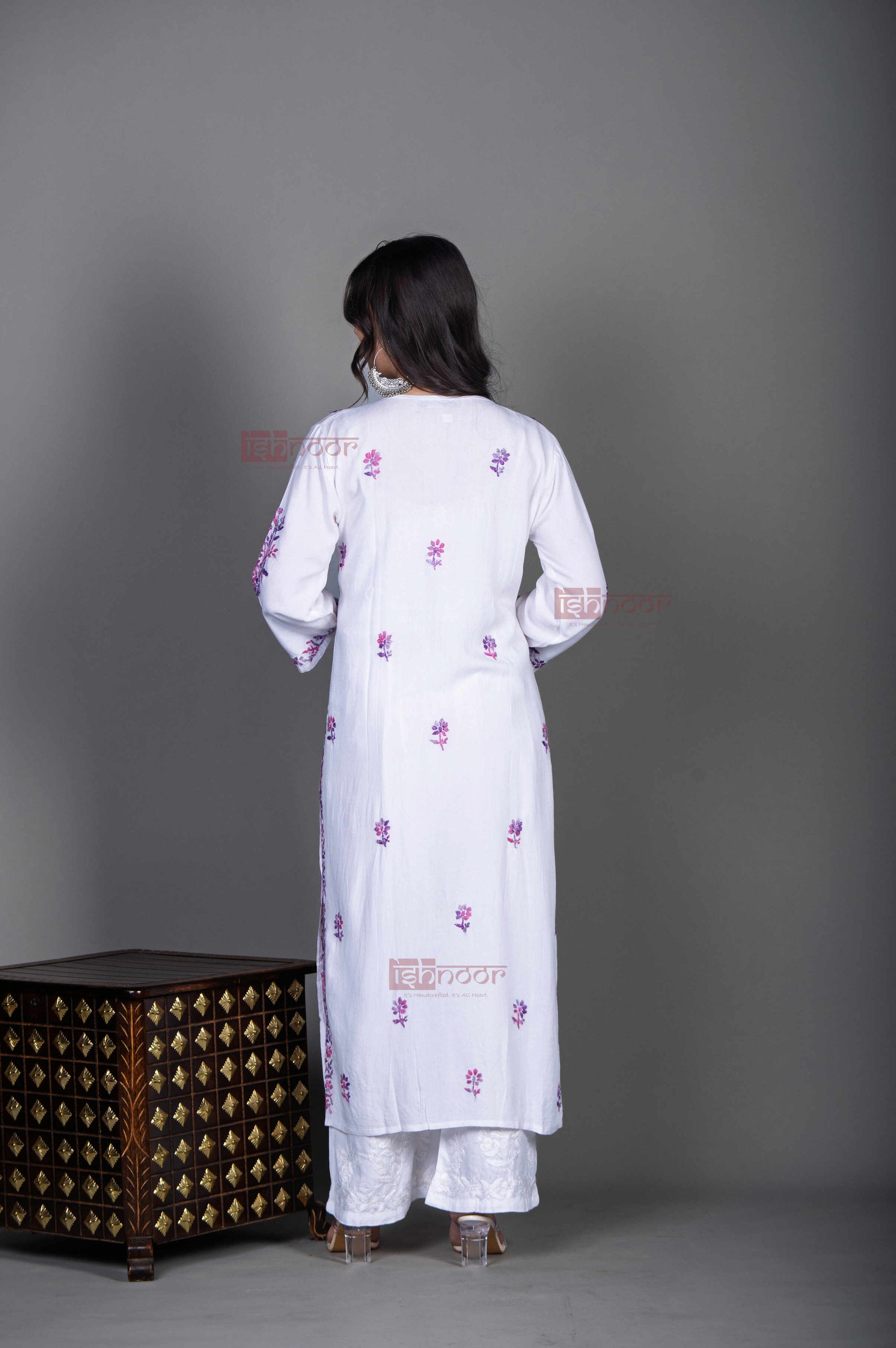 Aayat Rayon Straight Multi Color Chikankari Kurti - white