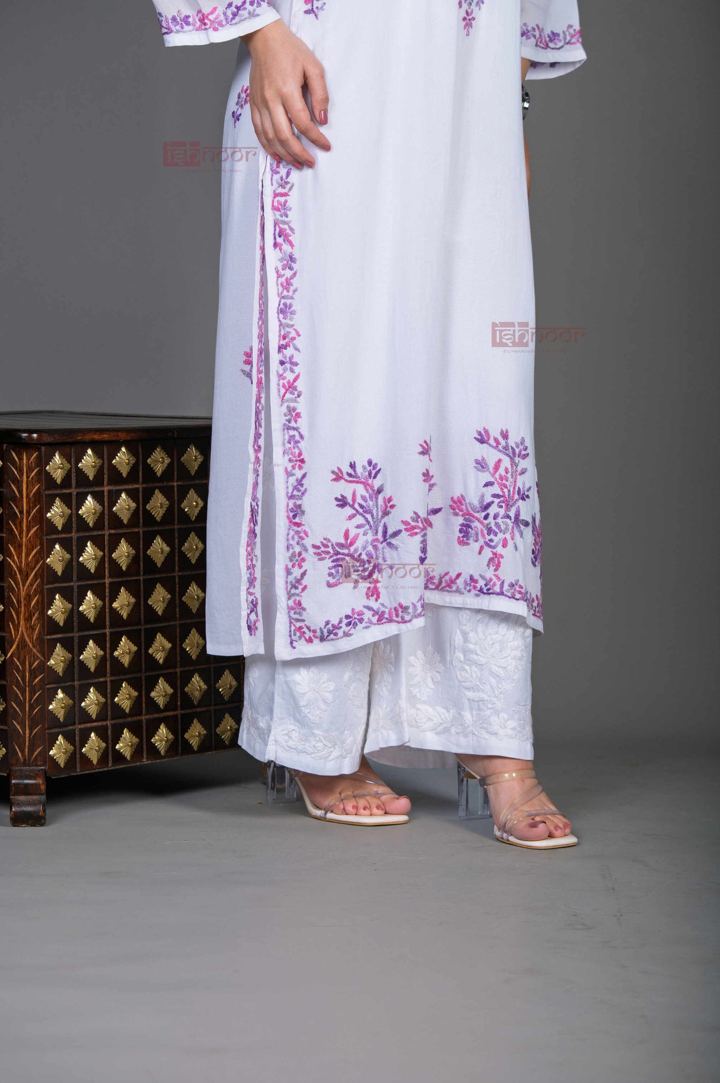 Aayat Rayon Straight Multi Color Chikankari Kurti - white