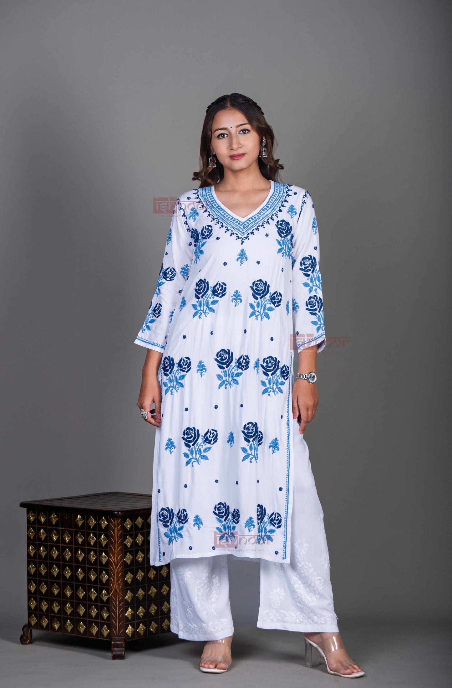 Aayat Rayon Straight Multi Color Chikankari Kurti 2 - white