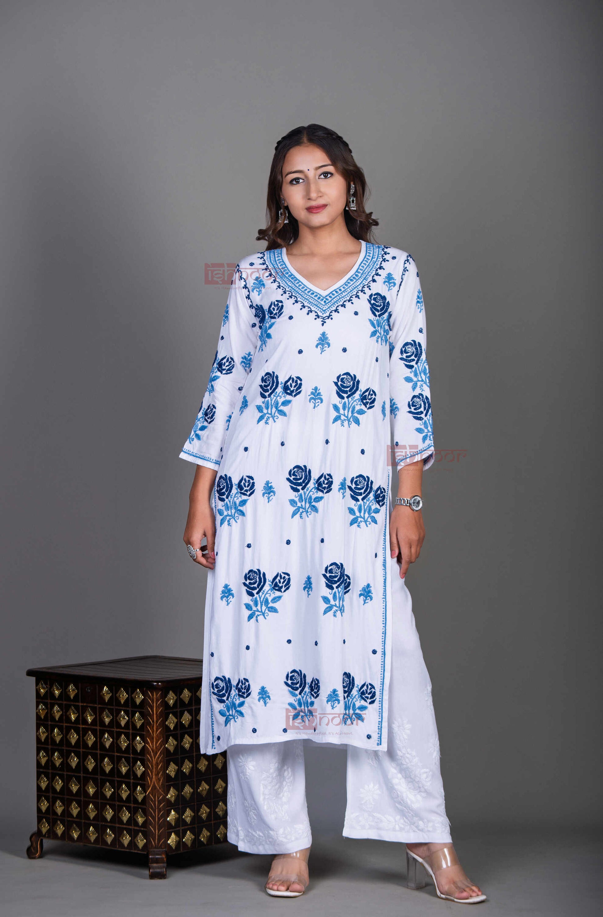 Aayat Rayon Straight Multi Color Chikankari Kurti 2 - white