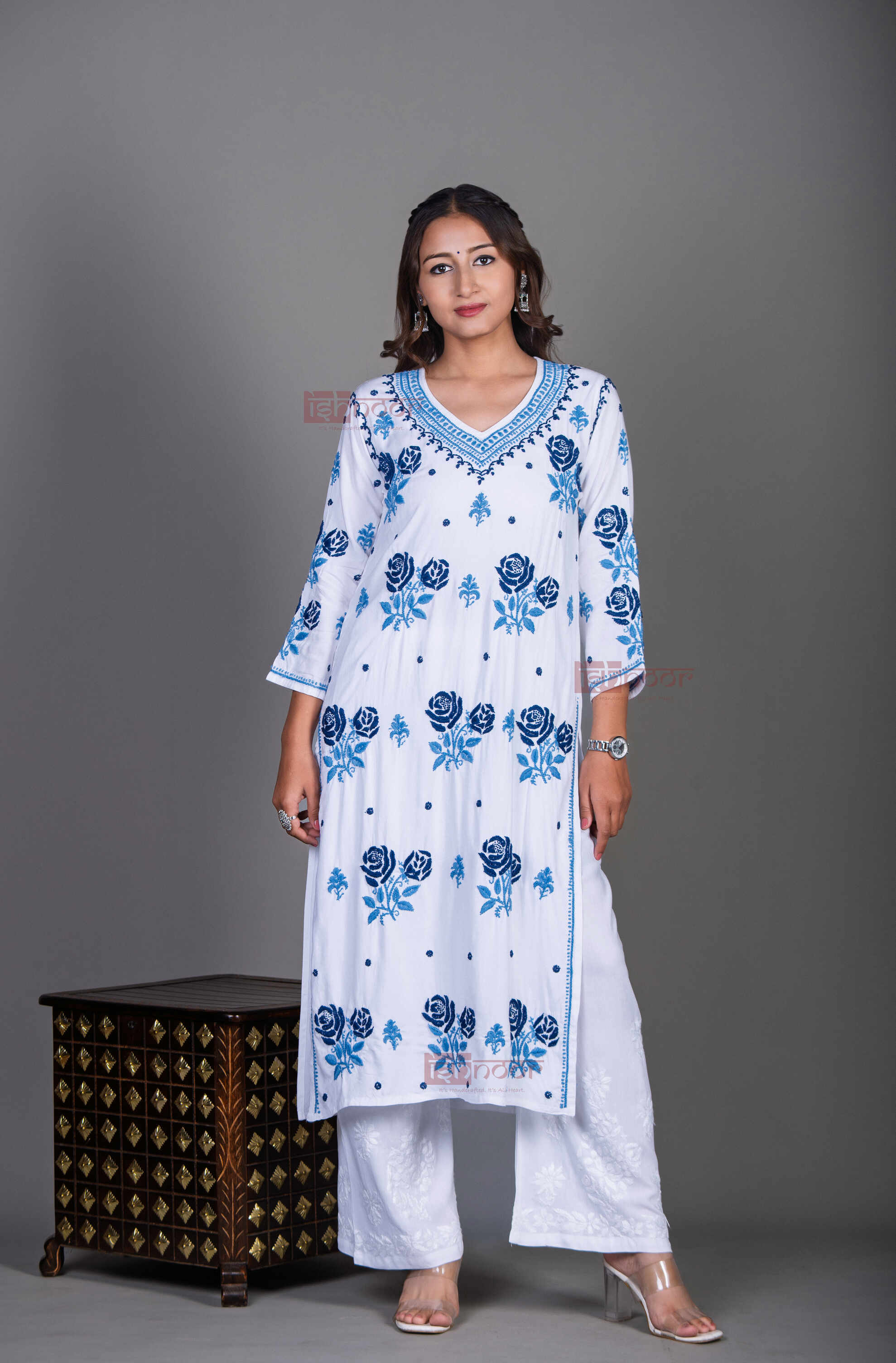 Aayat Rayon Straight Multi Color Chikankari Kurti 2 - white