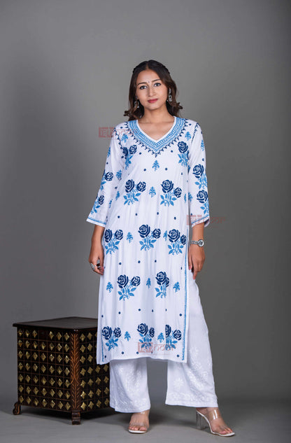 Aayat Rayon Straight Multi Color Chikankari Kurti 2 - white