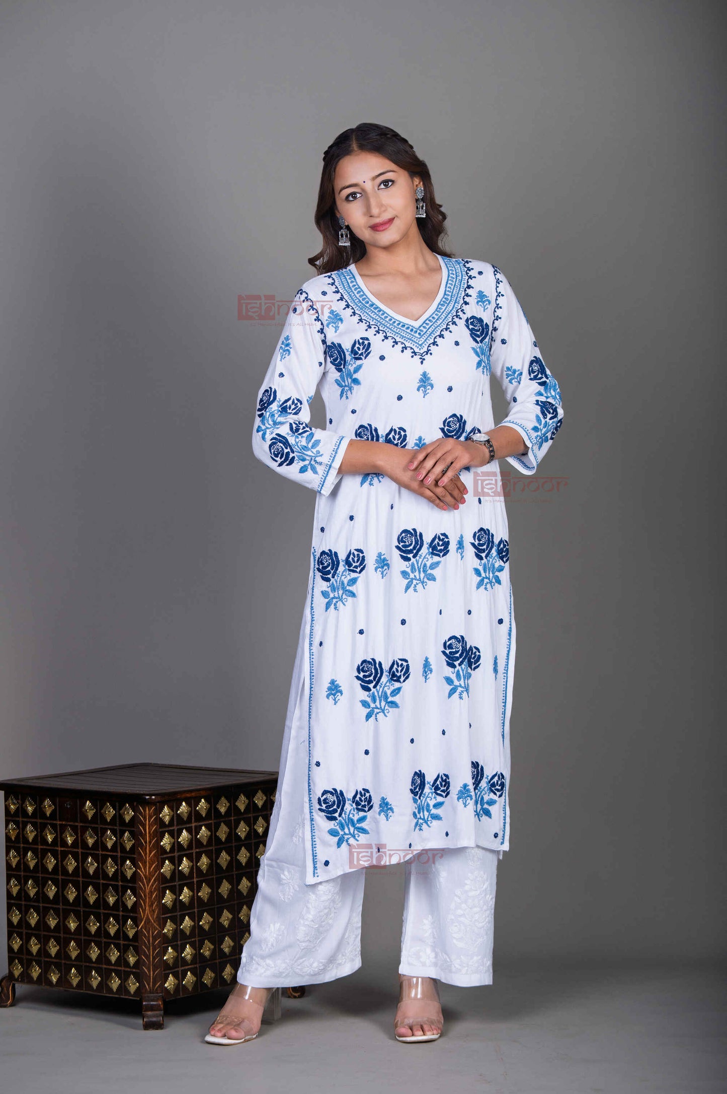 Aayat Rayon Straight Multi Color Chikankari Kurti 2 - white